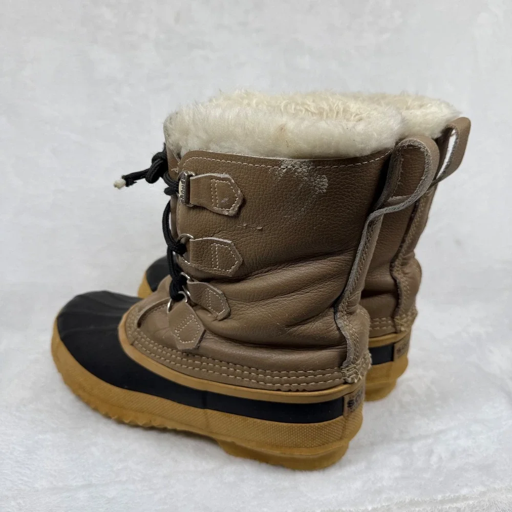 Sorel Caribou Winter Duck Boots Tan Black‎ Leather Rubber Made in Canada Mens 9